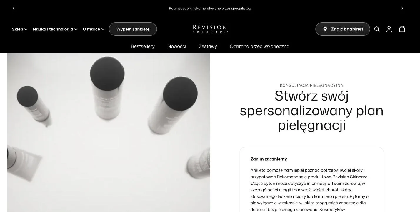 Ankieta pielęgnacyjna w sklepie Revision Skincare