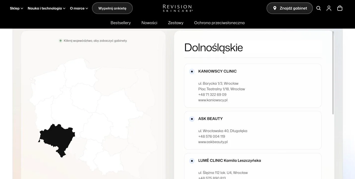 Mapa gabinetów w sklepie Revision Skincare
